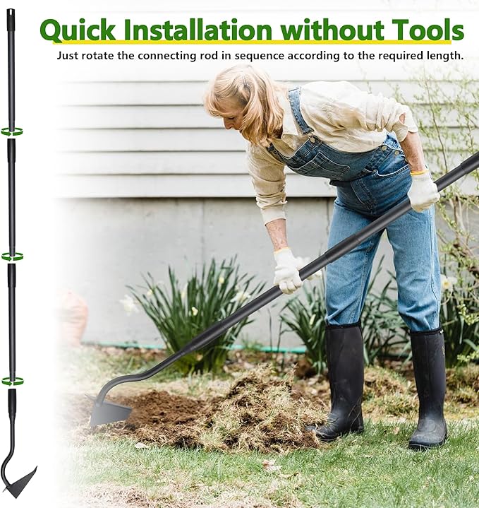 Garden Hoe, 59 Inch Triangle Warren Hoes for Cutting Trenches, Digging, Loosen The Soil, Weeding, Heavy Duty Hoe Garden Tool with Adjustable Long Handle