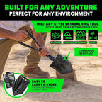 RHINO USA Folding Survival Shovel w/Pick - Heavy Duty Carbon Steel Military Style Entrenching Tool for Off Road, Camping, Gardening, Beach, Digging Dirt, Sand, Mud & Snow.