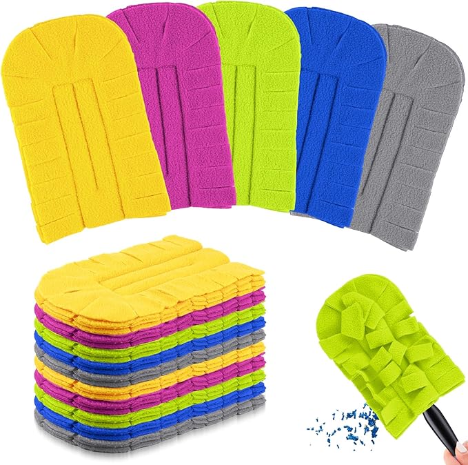 Zubebe 20 Pcs Duster Refill Reusable Fleece Duster Refills Feather Flat Dusters Multi Surface Washable Cleaning Pads Tools for Home, Blinds, Car, Pet, Furniture, Fans (Stylish Color)