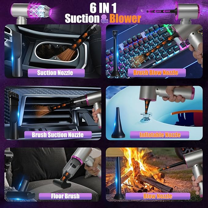 7-In-1 US-Designed Car Vacuum Portable Cordless【Powerful Brushless Motor | 28,000 Pa Suction】【5.0 Graphene Battery|Lasting Endurance】Handheld Vacuum Cordless Car for Home Officeand Pet Hair (Silver)