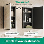 TokeShimi 17x25 Recessed Medicine Cabinet with Mirror Wall Mounted, Metal Beveled Mirror with Storage for Bathroom Vanity, Aluminum Alloy Medicine Cabinet Mirrored Silver