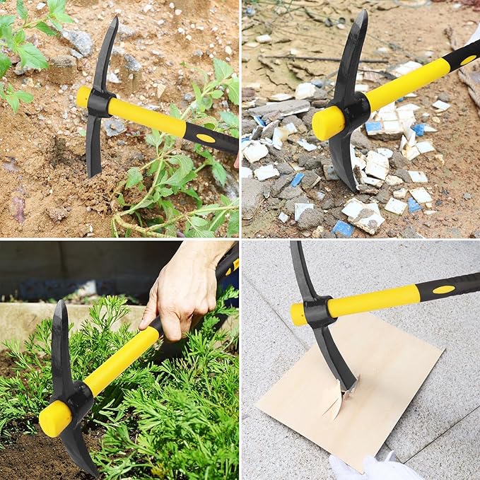 3 Packs 15 Inch Garden Pick Axes with Fiberglass Handle，Hand Pickaxe, Cast Steel of Pick Axes Head for Gardening, Camping, Prospecting, and Outdoor Activities