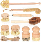8 Pcs Bamboo Dish Brush Dish Washing Scrub Bottle Brush Wooden Palm Pot Brush Cleaning Scrubbers with Natural Sisal Bristles Long Handle for Pots Pans, Bottle, Sink, Vegetables, Household Cleaning