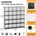 HUBSON Wire Cube Storage Organizer, Book/Toy/Craft/Potted Plants and petCloset Organizers and Storage Shelves, 25-Cube Freely Combinable Metal Grids Storage Shelf,Black Plus Iron
