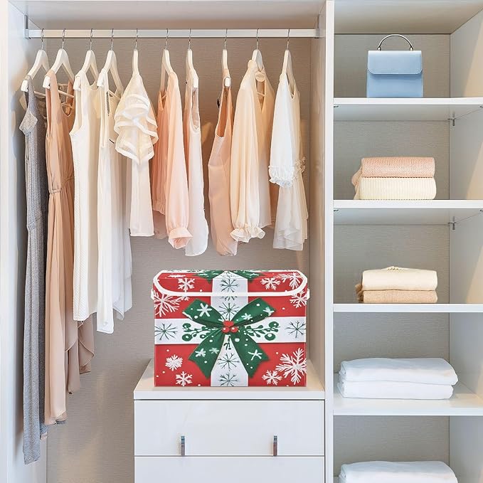 senya Large Storage Bins with Linen Collapsible Foldable Storage Cubes Fabric Closet Organizer Containers box with Flip-Top Lid for Home Bedroom Office 16.7 x 12.6 x 11.8in (Christmas Gift)
