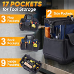 TICONN Heavy Duty Tool Bag with Multi-Pockets, Portable Tool Box Organizer Storage Bag, with Adjustable Shoulder Strap and Ergonomic Handle (Blue, 16" Molded Base)