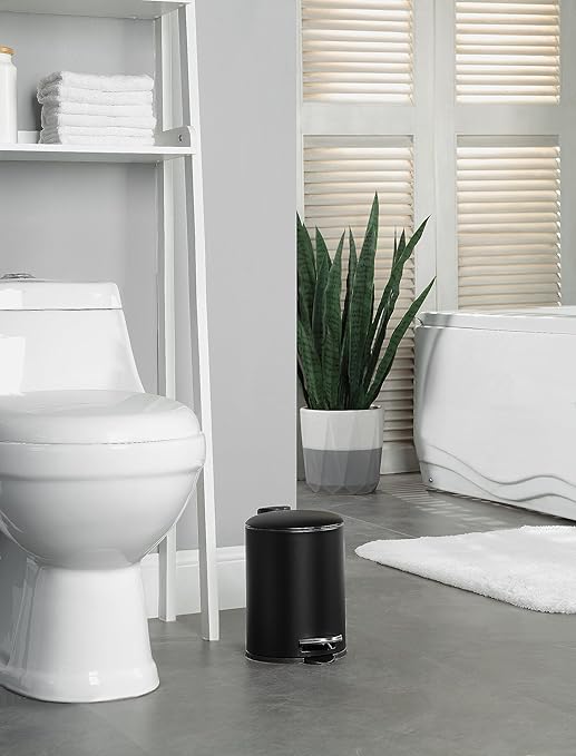 SunnyPoint 3L (0.8 Gallon) Mini Trash Can with Lid – Small Step-On Garbage Bin, Slow-Close & Removable Inner Bucket – Compact for Bathroom, Office, Bedroom, RV, Dorm, Under Sink (BLK)