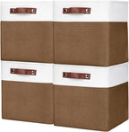 Collapsible Fabric Storage Cubes 11x11 Cube Storage Bins, 4 Pack Closet Baskets Box with Handles for Organizing, Shelf, Toys, Clothes, Home, Office, Nursery (Brown&White)