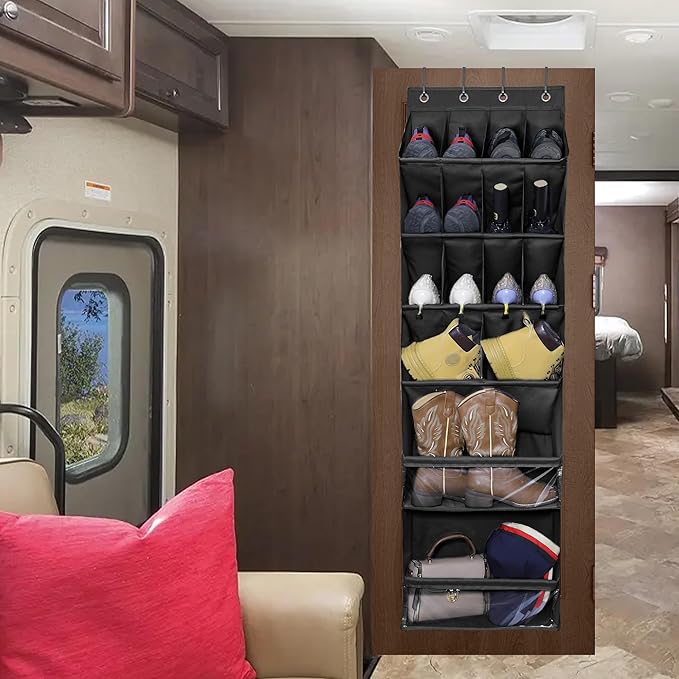 Over The Door Shoe Organizer, Hanging Shoe Rack with Extra Large Deep 16 Pockets, Wall Shoe Storage for Closet and Narrow Door, Hanging Shoe Organizer, RV Storage and Organization, Black