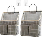 2pcs Wall Hanging Storage Bag,Wall Hanging Organizer Bags with Pockets, Wall Organizer Storage for Dormitory Bathroom Bedroom Kitchen(Grey Grid)