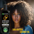 Natural Wunderz Body Wash with African Black Soap and Shea Butter, 32 Fl Oz Shower Gel, Promotes Acne Treatment, Contains All Natural Extracts, Vegan, and Sulfate-Free Body Scrub