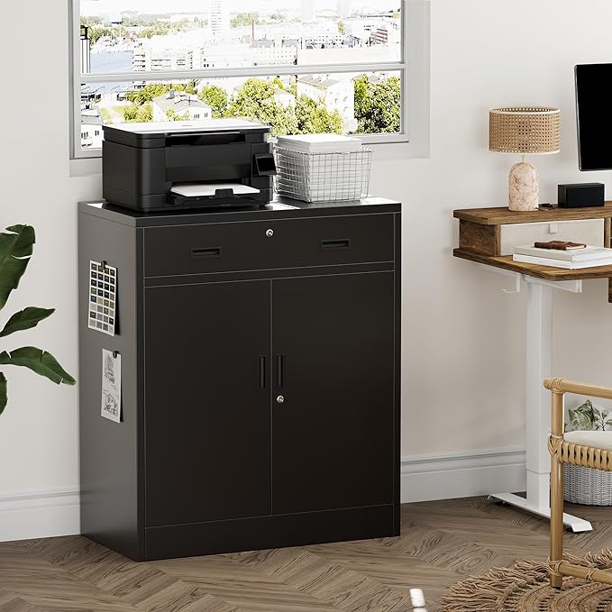 Metal Garage Storage Cabinet 36" H, Steel Locking Cabinet with 2 Lockable Doors and 1 Drawer Adjustable Shelves Easy to Assemble for Home Office, Garage,School, Apartment, Warehouse