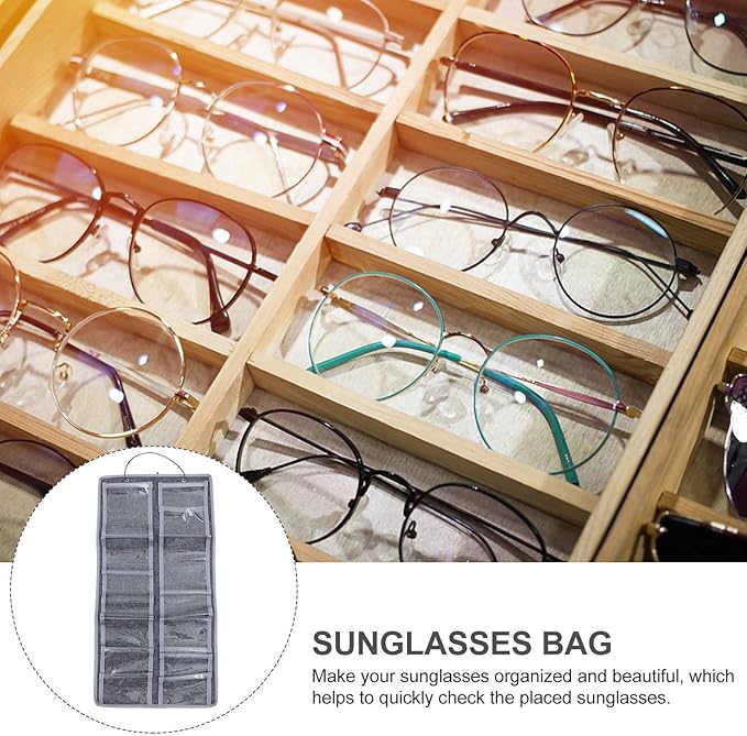 Hanging Glasses Storage Pouch Wall-Mounted Eyewear Organizer Felt Dustproof Sunglasses Bag Medium Gray for Home Bedroom Storage