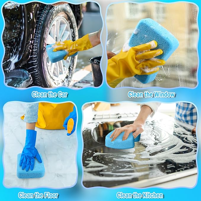 Tioncy 24 Pcs Large Sponges Bulk 7.5 x 5.5 x 1.9 Inch Grouting Car Wash Foam Cleaning and Washing Sponge Commercial Foam Large All Purpose for Cleaning Dishes Car Tile Bike (Blue)