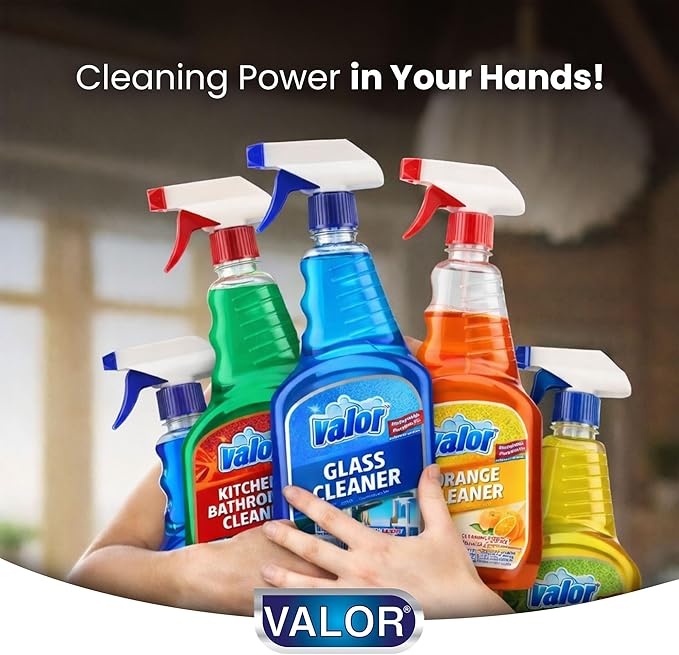 Valor Glass Cleaner Trigger Sprayer – Streak-Free Shine for Glass & Mirrors, 32 fl oz (32 Fl Oz (Pack of 6))