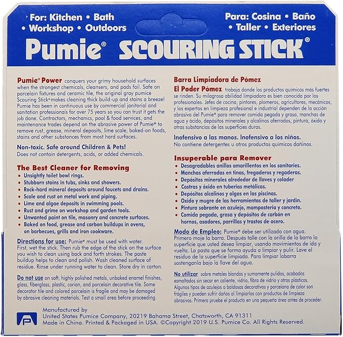PUMIE Pumice Scouring Stick for Cleaning Toilet Rings Stain & Hard Water Rings, Extra Strong Heavy Duty Pumice Stone for Toilet Cleaning, Rust, Grills, Tough Bathroom, Ovens, Pools & Tubs - Pack of 60