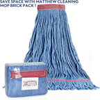 Matthew Cleaning 24oz Heavy Duty Mop Head Commercial Replacement for General and Floor Cleaning, Wet Industrial Blue Cotton Looped End String Head Refill (Pack of 6) Blue