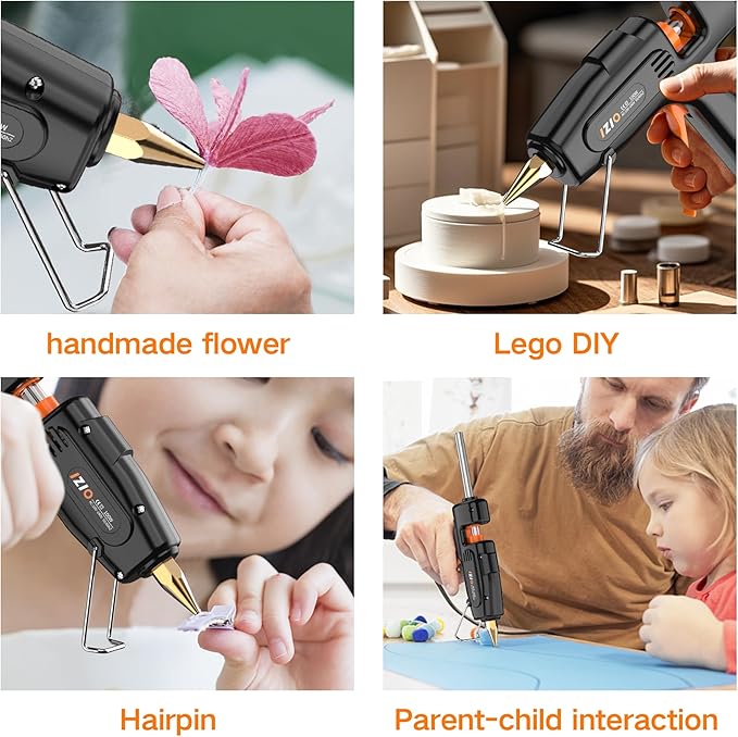 IZIO Hot Glue Gun with 21 Glue Sticks7/16") &Storage Pouch - 100W Fast Heating (2-3 Min), Heavy Duty DIY Starter Kit for Crafts, Fabric, Wood, Home Repairs,Non-Drip Precision Nozzle, ergonomic|Black