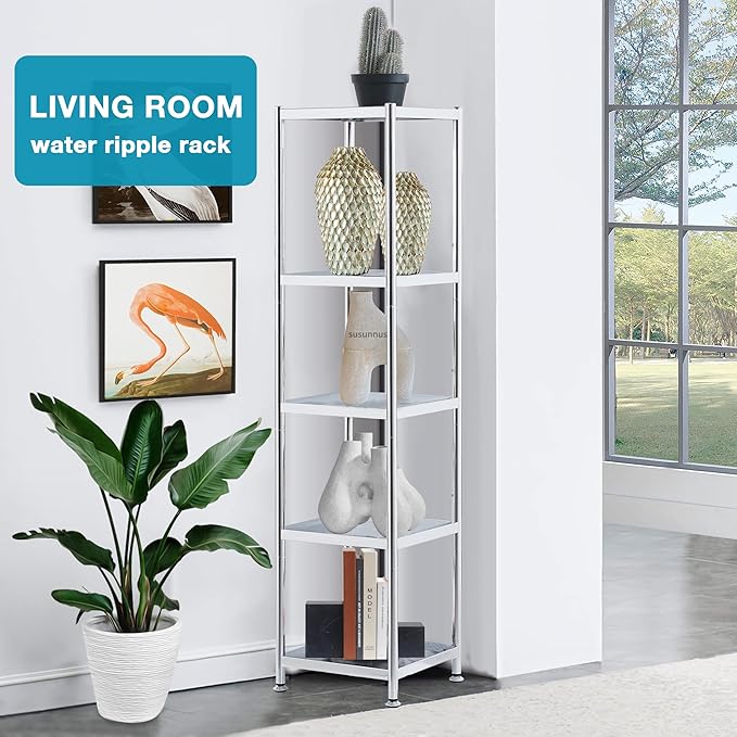 susunnus Stainless Steel Shelves 13.8in-4 Tier, Corner Shelf, Storage Shelves, Narrow Metal,Stainless Steel Shelf, Kitchen Storage Rack for Small Spaces Tall Skinny Shelf
