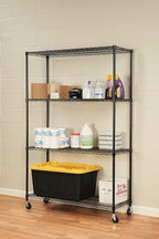 Alera ALE Complete Wire Shelving Unit w/Caster, Four-Shelf, 48 x 18 x 72, Black