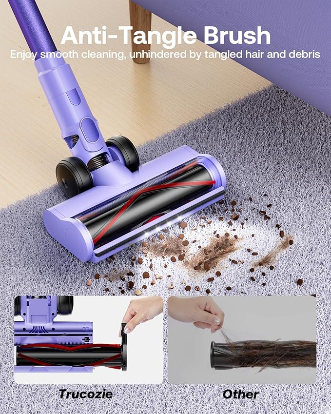 Cordless Vacuum Cleaner, 40Kpa 45Mins Vacuum Cleaners for Home, 8-in-1 Lightweight Stick Vacuum with Powerful Suction, Anti-tangle Wireless Vacuum for Carpet, Tile, Pet Hair, Hardwood Floors, Purple