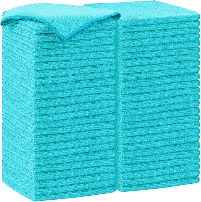AIDEA Microfiber Cleaning Cloth-50PK, Soft Microfiber Towels for Cars, Absorbent Cleaning Rags, Lint-Free Streak-Free Wash Cloths for House, Kitchen, Window(12in.x12in), Blue