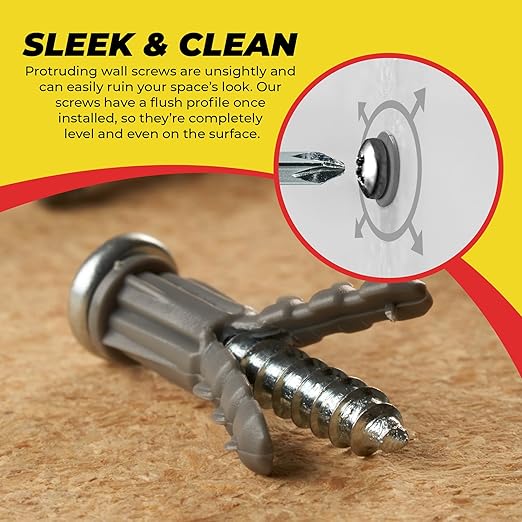 Qualihome Ribbed Plastic Drywall Anchor Kit - Wall Anchors and Screws for Drywall Includes Anchors, & Screws, 1 Masonry Drill Bit - Mounting Tolls for Decor, Furniture, Shelving (6-8 x 7/8")