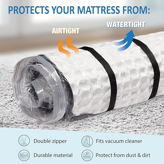 Storage Logic Foam Mattress Vacuum Bag for Moving, Storage, Vacuum Seal Mattress Bag with Straps (King/Cal-King)