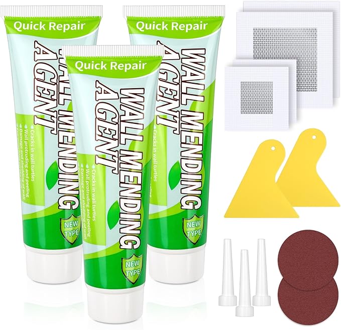 Mckanti Drywall Repair Kit - Spackle & Patch for Wall Holes, Includes 4 Pcs Drywall Patch, Sandpaper, Scraper