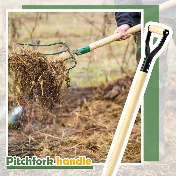 2 Pcs Spading Pitchfork Handle 30 Inch Wooden Shovel Handle Replacement D Shaped Pitch Fork Handles Replacement Tool for Shovel Scoop Hoe Rake Garden Digging