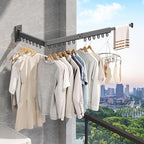 Grey Color Laundry Rack - Wall Mounted, Collapsible Clothes Drying Rack With Loop-type Hooks