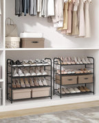 SONGMICS Stackable Shoe Rack, 4 Tier Metal Shoes Rack Storage Shelf, Holds up to 16 Pairs Shoes, Adjustable Slanted Shelves Shoe Tower Organizer for Closet Entryway Small Spaces, Black