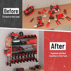 Large Power Tool Organizer Wall Mount with Charging Station, 4 Layer Heavy Duty Metal Cordless Tool Organizer, Tool Storage Rack with 8 Cordless Drill Holder Screwdriver Hammer(Red)