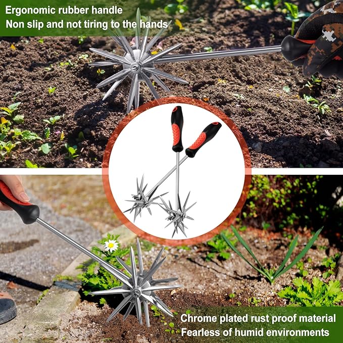 2 Pack Hand Cultivator Tiller Garden Tool Manual Rotary Short Hand-held Tiller Digging Soil Loosener for Softer Soils and Lawns Loosening Pulling Weed