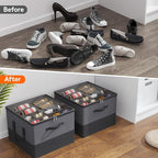 Lifewit 6 Pack Shoe Storage Organizer for Closet, Large Shoe Box Storage Containers with Clear Cover, Foldable Storage Bins Fit for Boots Fits 72-96 Pairs (Each 12-16 Pairs) Gray and Black