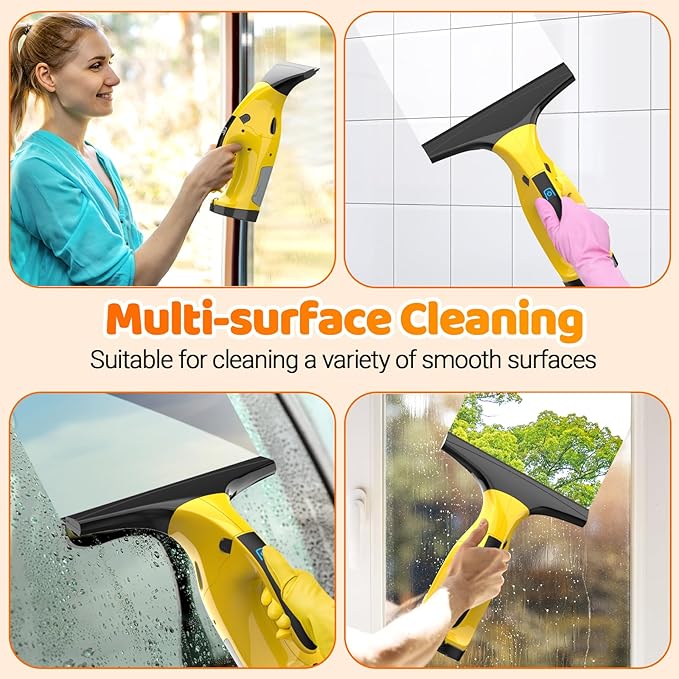Window Vacuum Squeegee Cordless, Rechargeable Window Vacuum Cleaner with 2 X Squeegee (11”+ 6.7”), Electric Window Vac for Windows, Tiles, Mirrors, Showers, Glass, 2200mA
