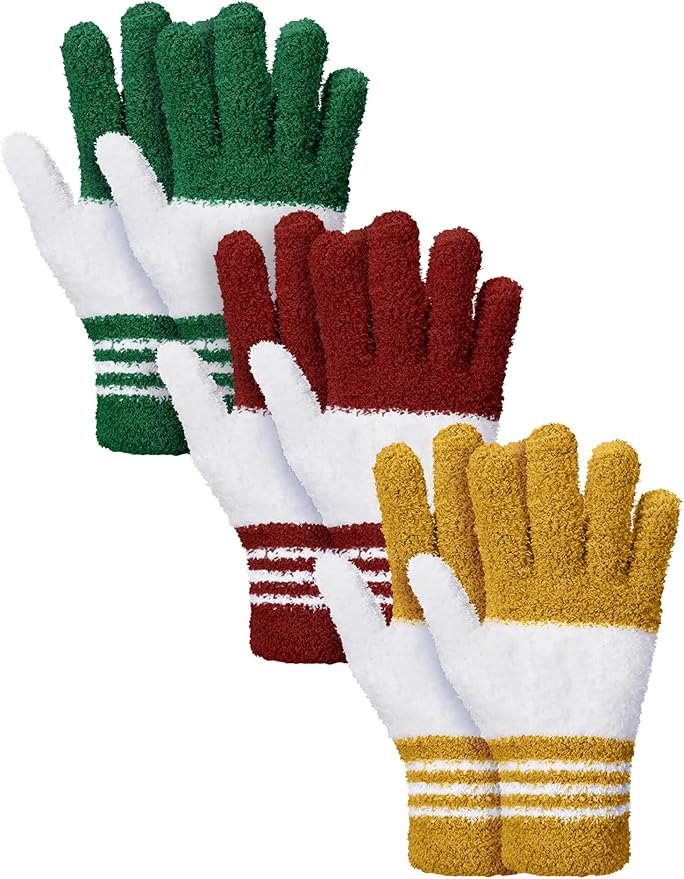 Patelai 3 Pairs Microfiber Plant Dusting Gloves Leaf Cleaning Gloves for Indoor Plants, Blinds, Furniture, House (Red,Green,Yellow,Large)