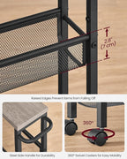 VASAGLE Slim Rolling Cart, 4-Tier Storage Cart, Narrow Cart with Handle, 5.1 Inches Deep, Metal Frame, for Kitchen, Dining Room, Living Room, Home Office, Heather Greige and Classic Black ULRC032K01