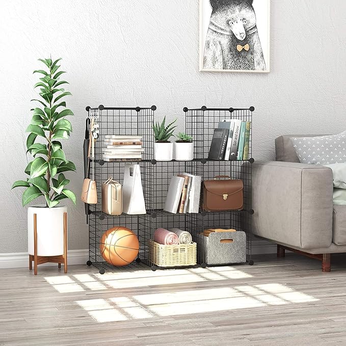 C&AHOME Wire Cube Storage, 8-Cube Organizer Metal C Grids Storage, Storage Bins Shelving, Modular Book Shelf, DIY Closet Cabinet Ideal for Living Room, Home, Office 24.8" L x 12.4" W x 48.4" H Black