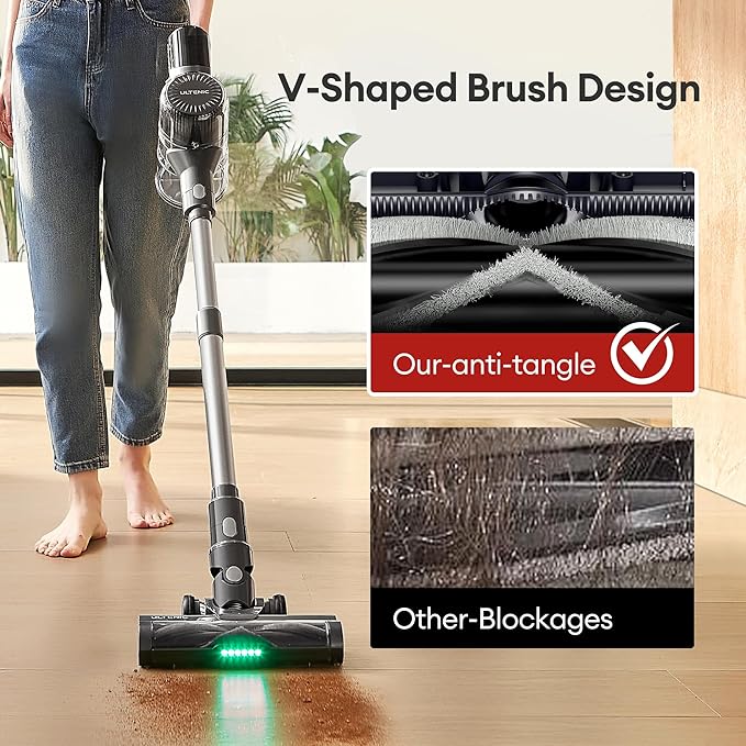 Ultenic Cordless Vacuum Cleaner, 550W 50Kpa Stick Vacuum with Car Dashboard Screen, Tangle-Free Brush for Pet Hair, Max 45mins Runtime, LED Display Tools for Hard Floor, Carpet, Car Cleaning, U12