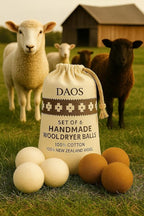 Wool Dryer Balls with Storage Bag – Pack of 6 (3 White + 3 Brown) – 100% New Zealand Wool