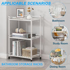 3 Tier Bathroom Storage Open Shelf Unit, Free-Standing Metal Corner Rack Shelving for Kitchen, Living Room, Hallway (White, Wider 3 Tier)