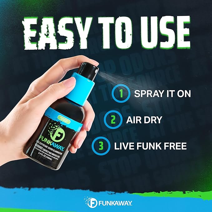 FunkAway Odor Eliminator Spray for Shoes, Clothes and Gear, 3.4 oz., Non-Aerosol; Mini Size for Travel, Ideal for Gym Bag, Purse, Locker or Suitcase