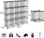 TUMUCUTE Wire Storage Cubes, Metal Storage Shelves Bookshelf, Stackable Modular Closet Organizer for Bedroom Living Room, Office, Black (16 Cubes, Iron)