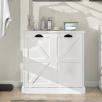 Two-Compartment Tilt-Out Laundry Sorter Cabinet with Removable Cloth Bags,Laundry Room Organization,UV Painting Cabinet for Laundry Room,Bathroom,Utility Room-White