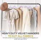 Techzoo Premium Velvet Hangers 50 Pack Ultra Thin Non Slip Adult Felt Space Saving Suit Hanger for Closet Heavy Duty Coat Pants Jackets Dress Hangers 360° Swivel Hook Hold Upto 10 lbs Purple Hangers