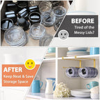 2 Pack Tumbler Lid Organizer, Horizontal Tumbler Lid Storage Hook to Hold Up 20 Lids, Space Saving Cup Lid Holders Under Cabinet Tumbler Lid Hook for Kitchen Organizer, Paper Towel Rack Hanger (Gold)