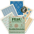 FEBU Swedish Dishcloths for Kitchen | 5 Pack Japanese Reusable Paper Towels Washable | Swedish Dish Towels | Non-Scratch Cellulose Sponge Cloths | No Odor, Biodegradable Cleaning Cloths