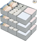 DIMJ Drawer Organizers for Clothing, Set of 12 Dresser Drawer Organizers, Fabric Closet Organizers and Storage, Drawer Dividers for Baby Clothes, Socks, Belt, Tie (Grey)