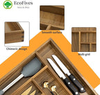 Luxury Acacia Kitchen Drawer Organizer - Silverware Organizer - Utensil Holder and Cutlery Tray with Grooved Drawer Dividers for Flatware and Kitchen Utensils (6 Slot)